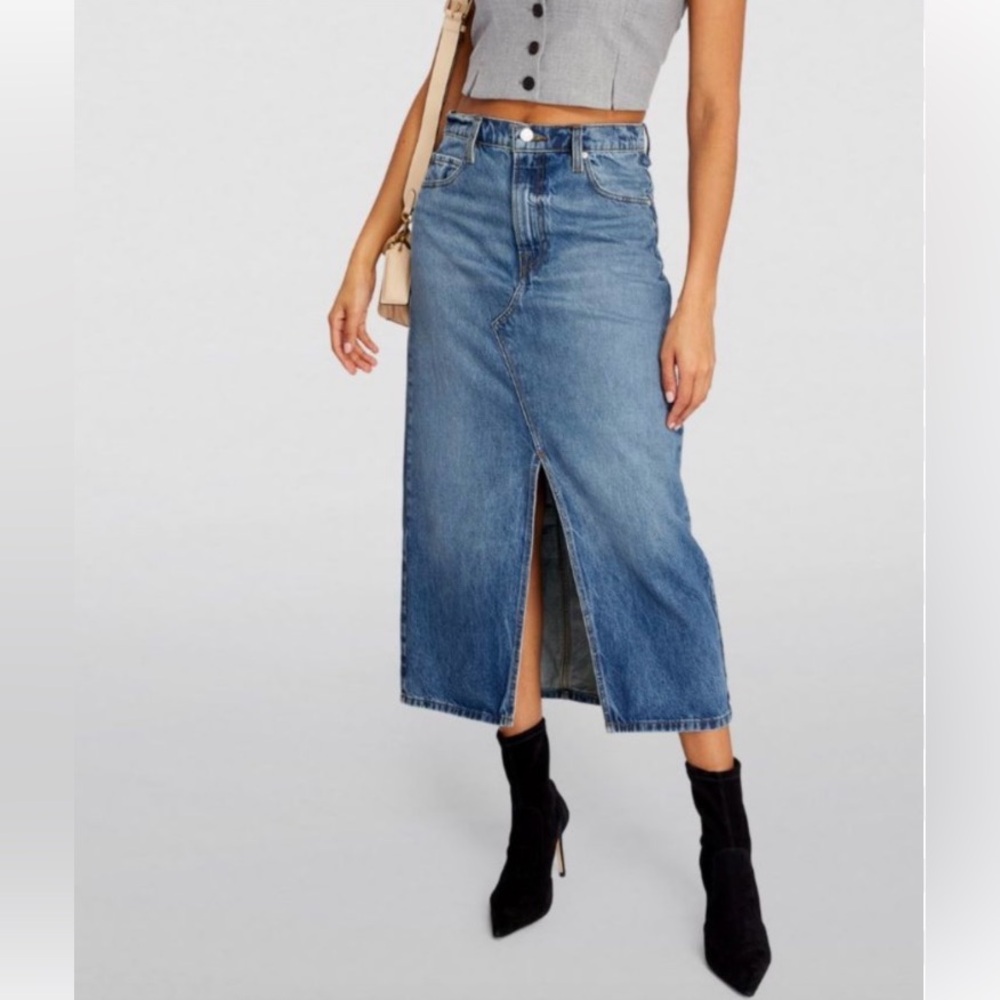 Frame The Midaxi Skirt In Del Amo Blue Denim Women's Size 30 $268
